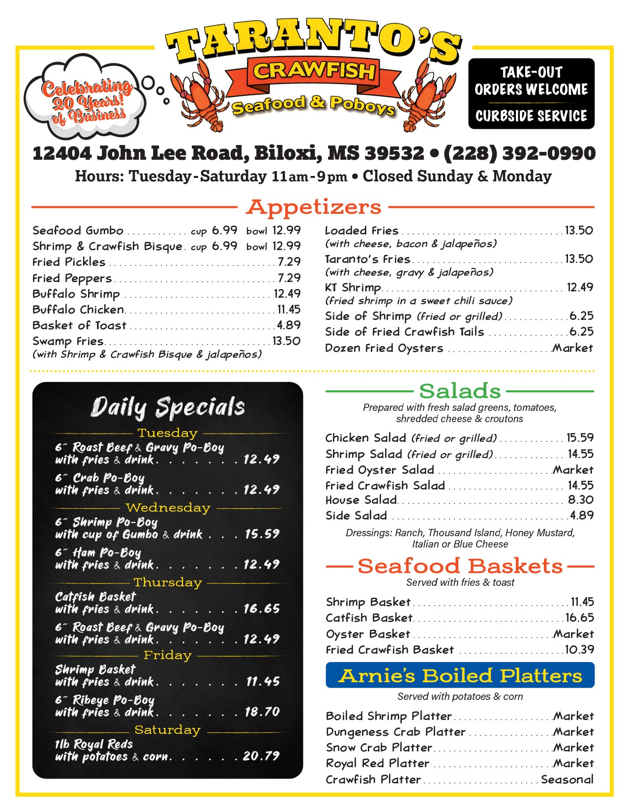Restaurant menu