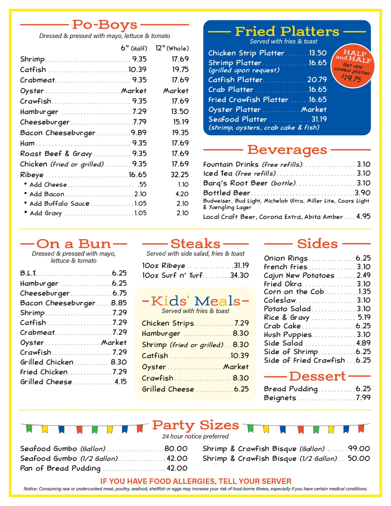 Restaurant menu